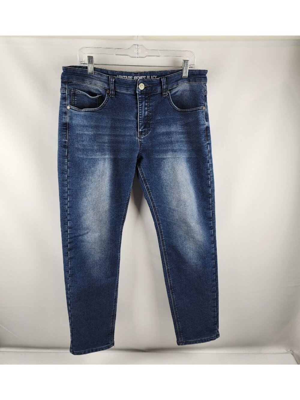 Vintage Genes Black Jeans Mens 34x28 Blue Slim Straight Fit Denim